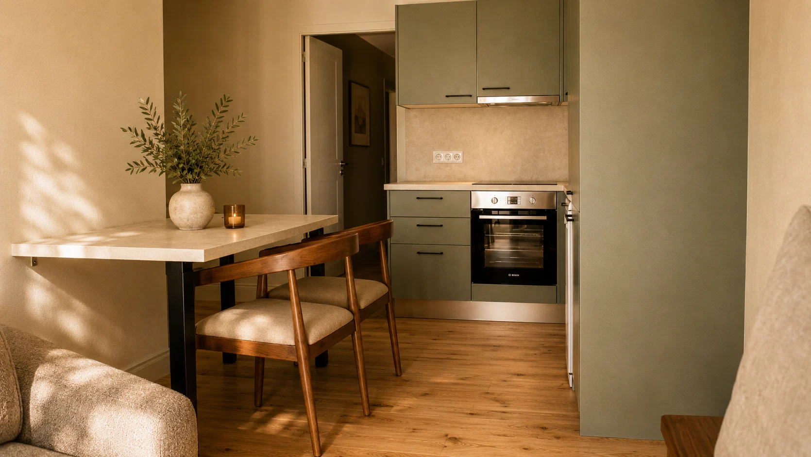 Appartement contemporain rénové aux tons beige et bois