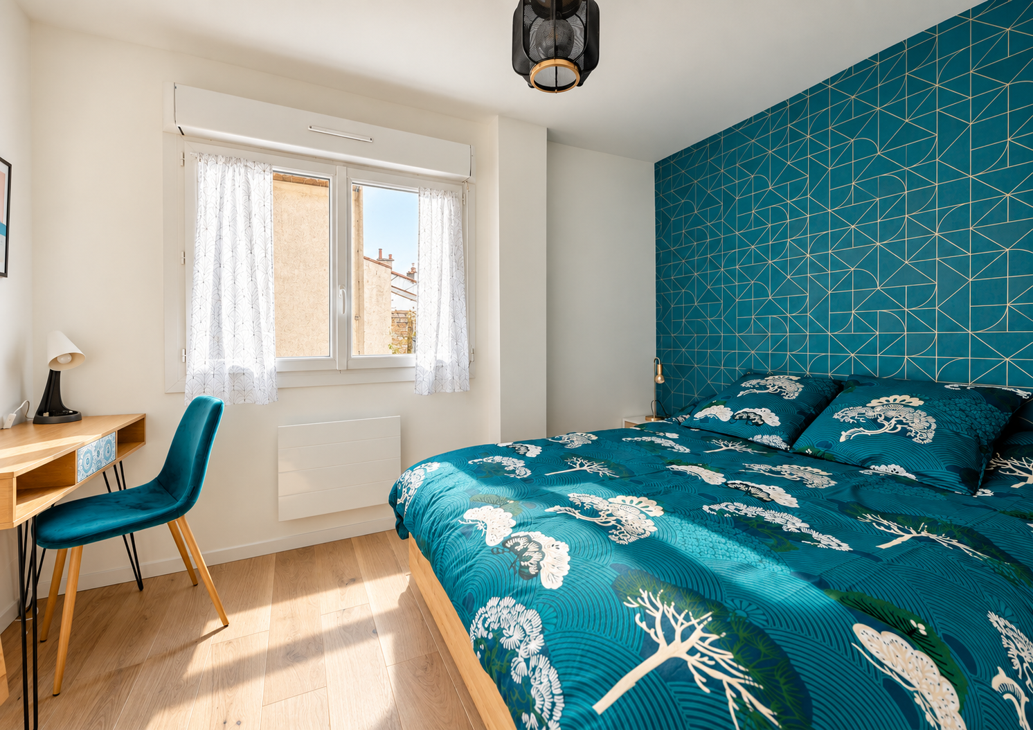 Chambre aux tons bleus du projet Saint-Jean à Bordeaux